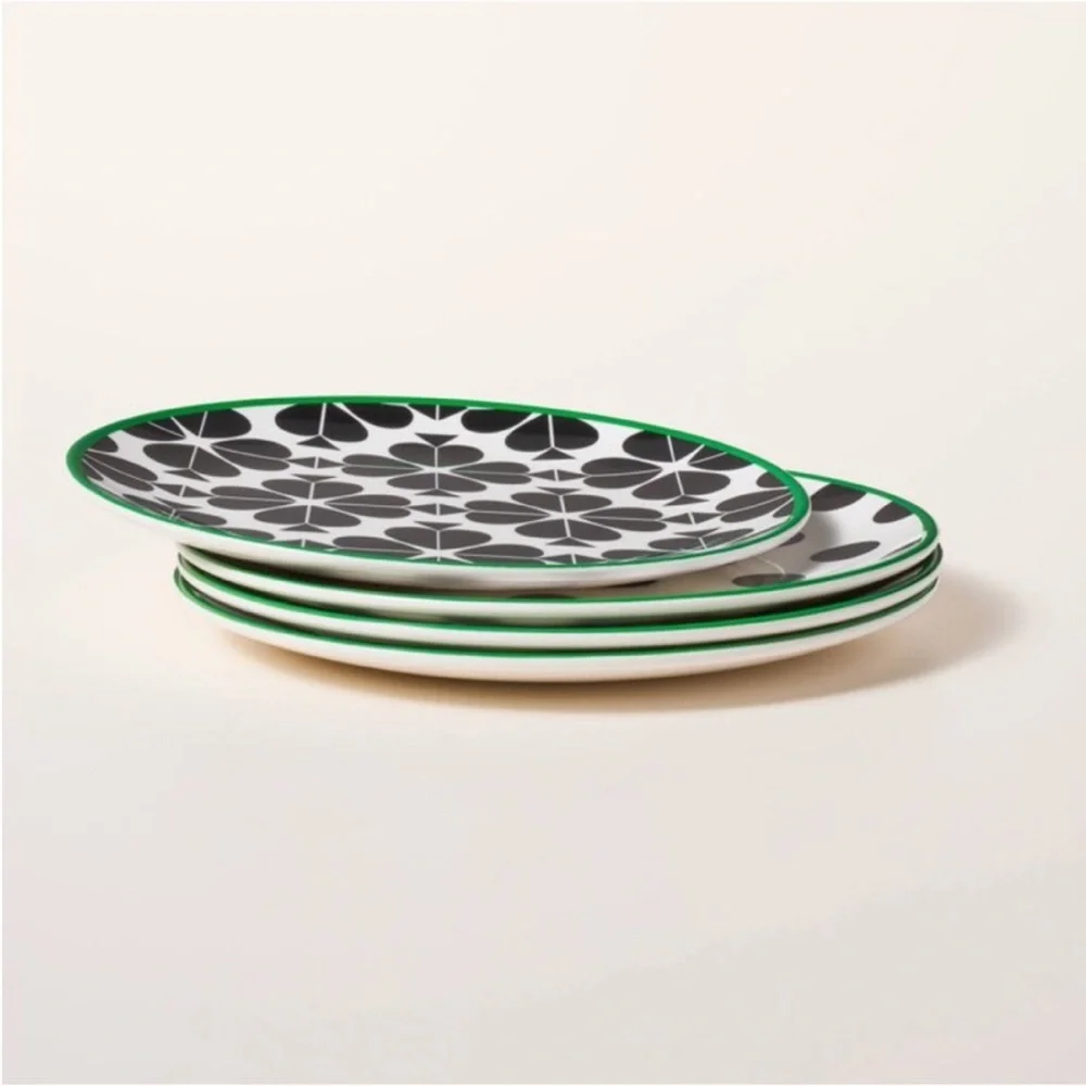 ♠️ 4pc Melamine Salad Plate Set Black/Cream/Green Kate Spade New York x Target